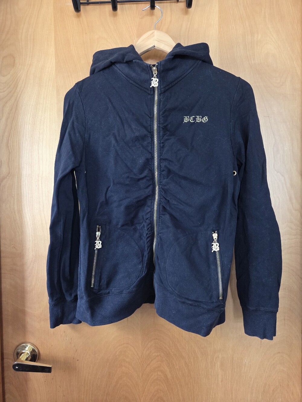 Womens BCBG Maxazria Hooded Zip Up Blinged Size Large